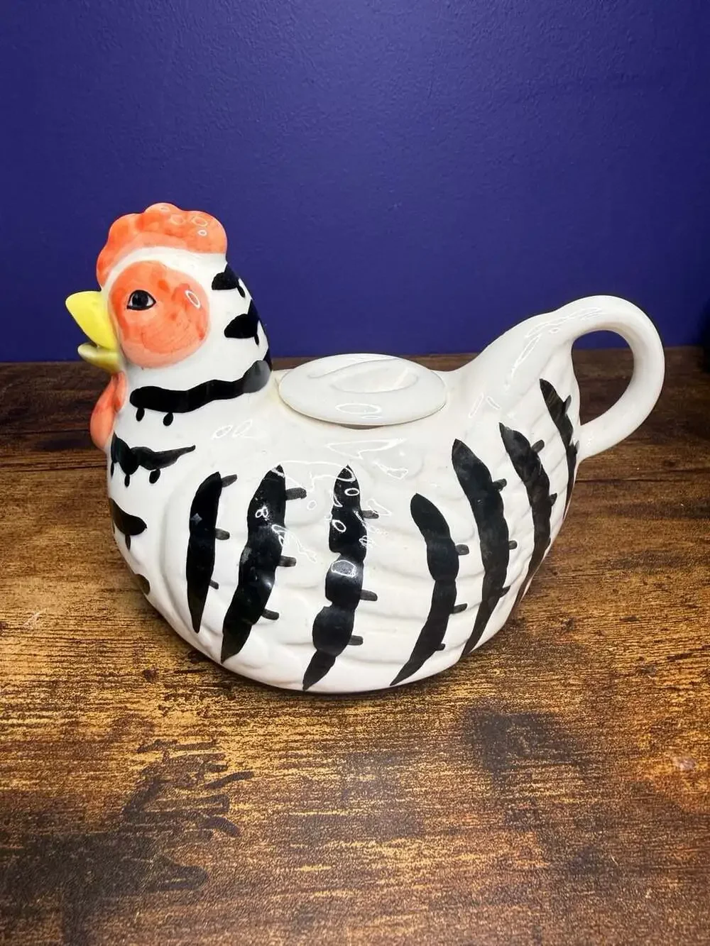 Applause Inc. Ceramic Chicken Teapot Black and White Farmhouse Rooster